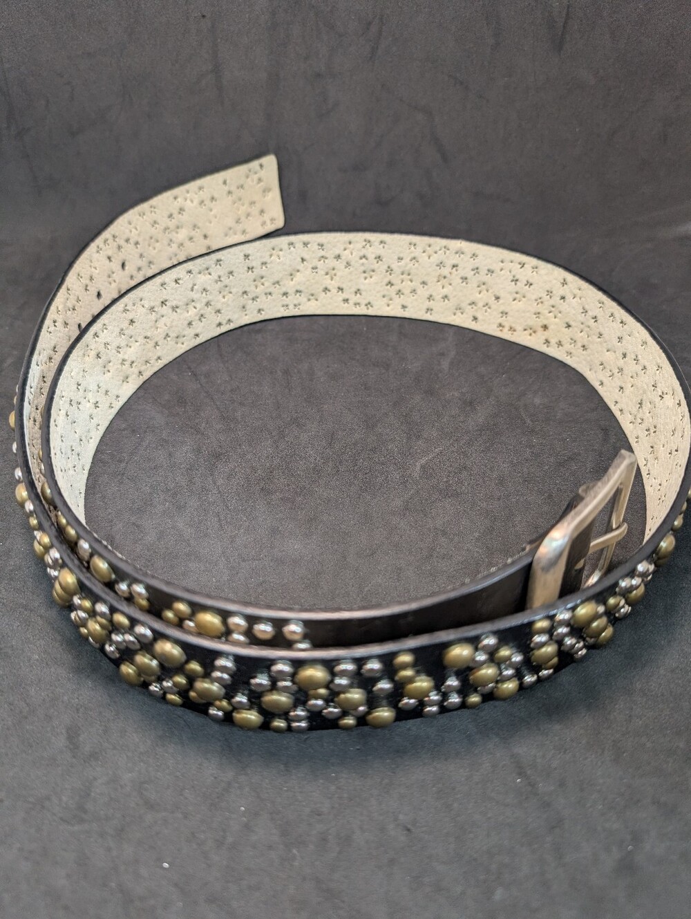 Nine West Genuine Leather Black Studded belt with Silver and Gold Accents Large